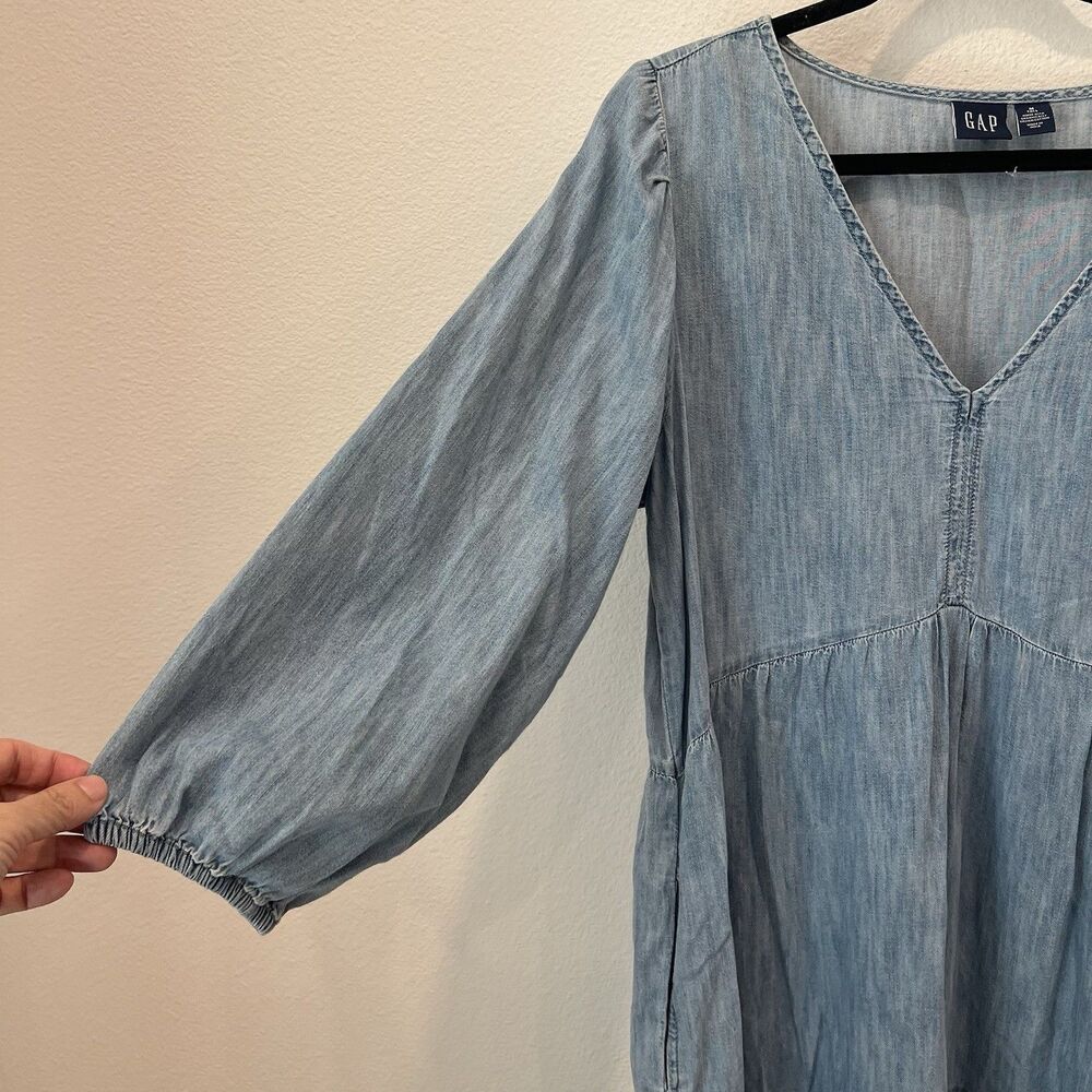 Gap Women’s 100% Cotton Denim Tiered Dress with Washwell Blue M Tall Western - Picture 3 of 8